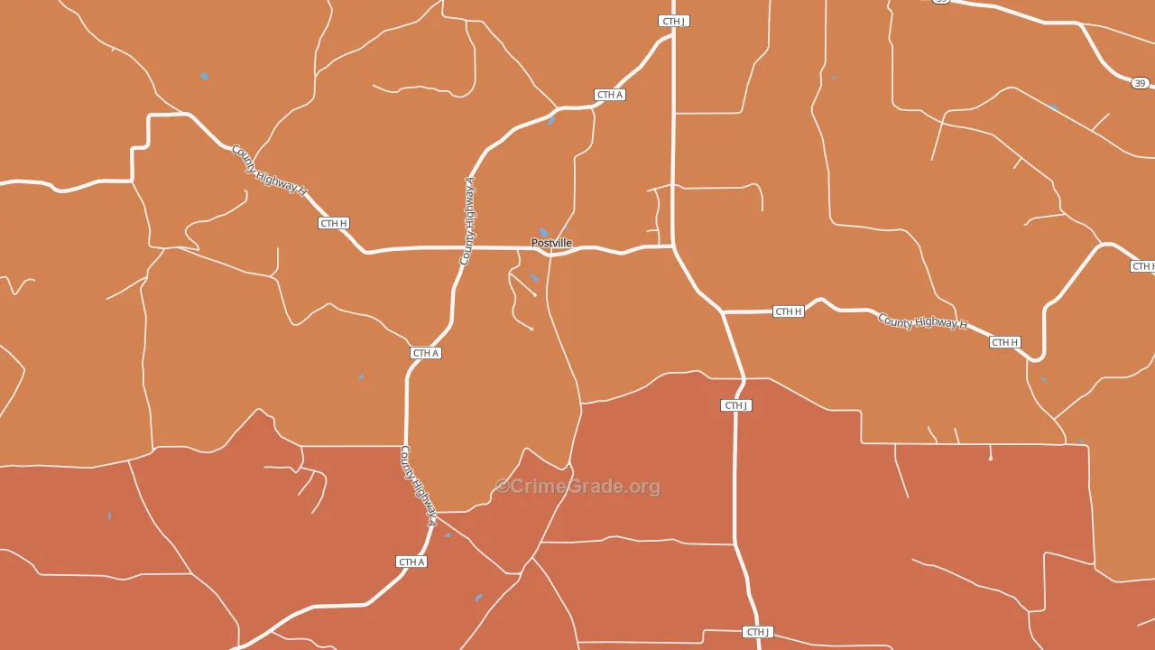Postville, WI Map of Robbery Rates