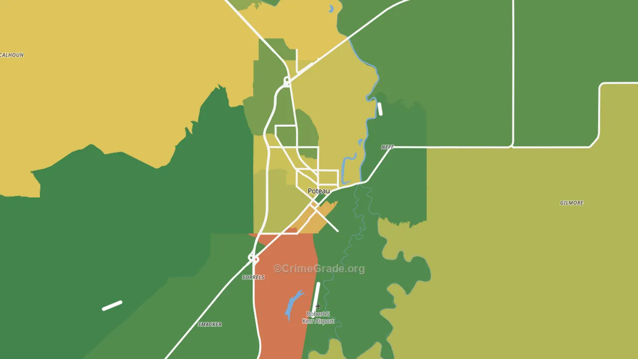 Poteau, OK Map of Robbery Rates