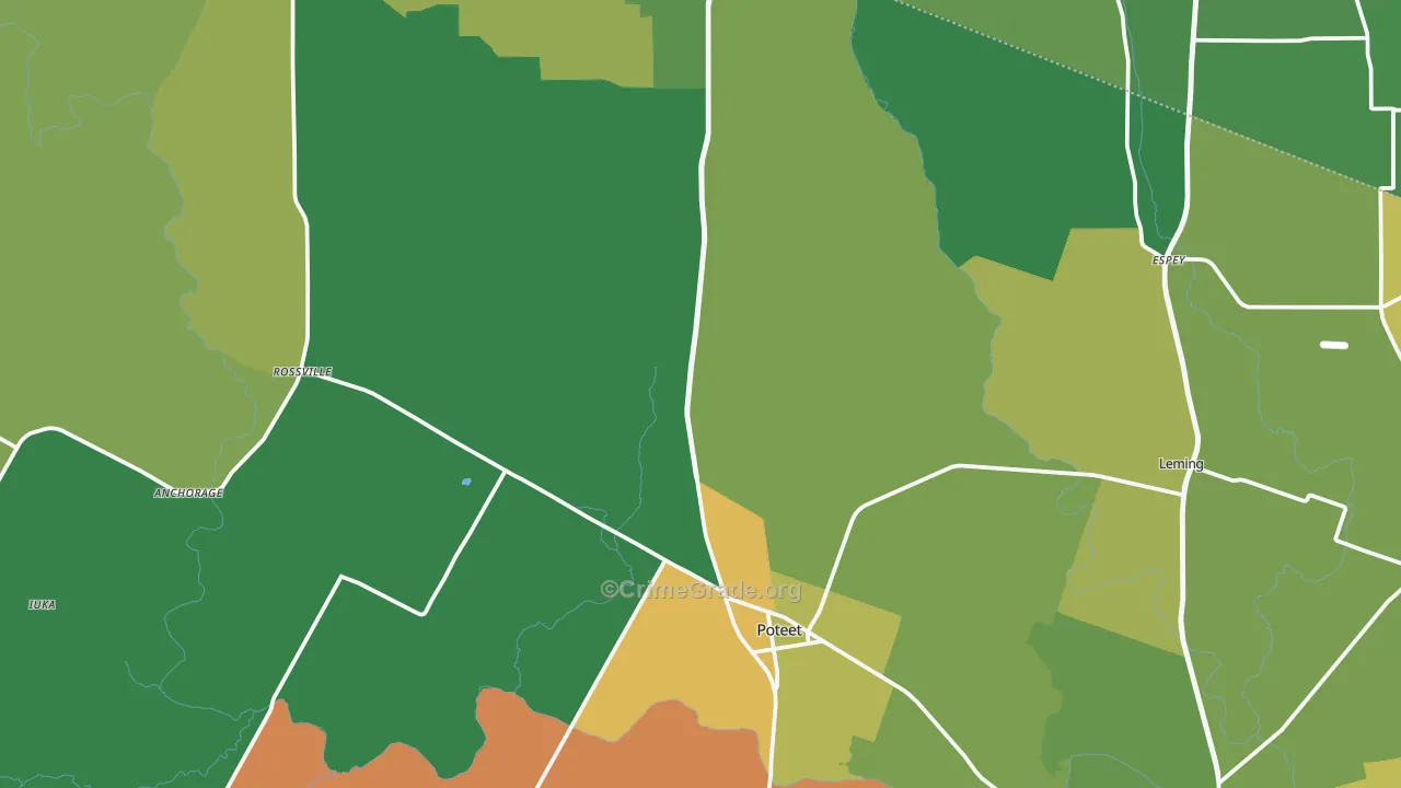 Poteet, TX Map of Robbery Rates