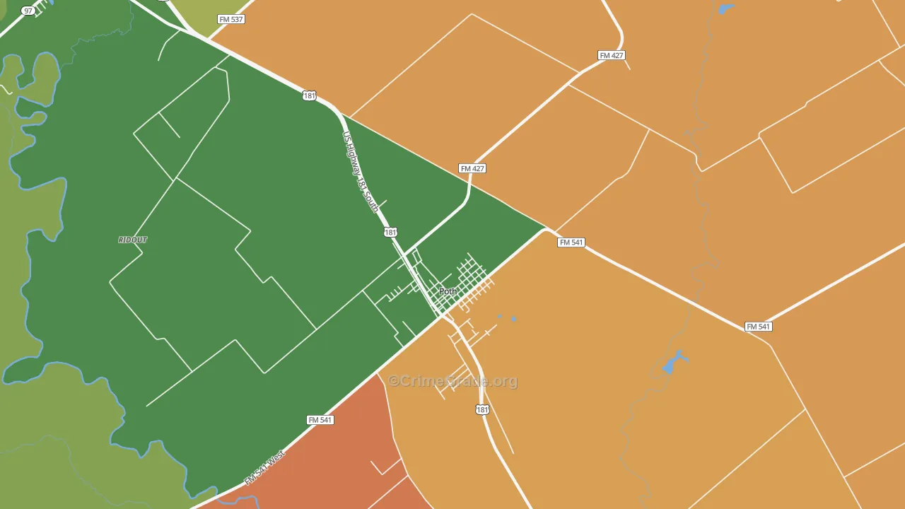 Poth, TX Map of Robbery Rates