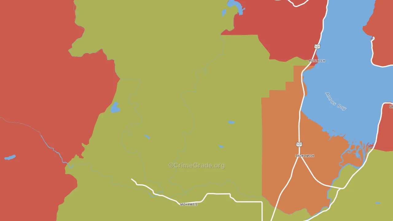 Potlatch, WA Map of Robbery Rates