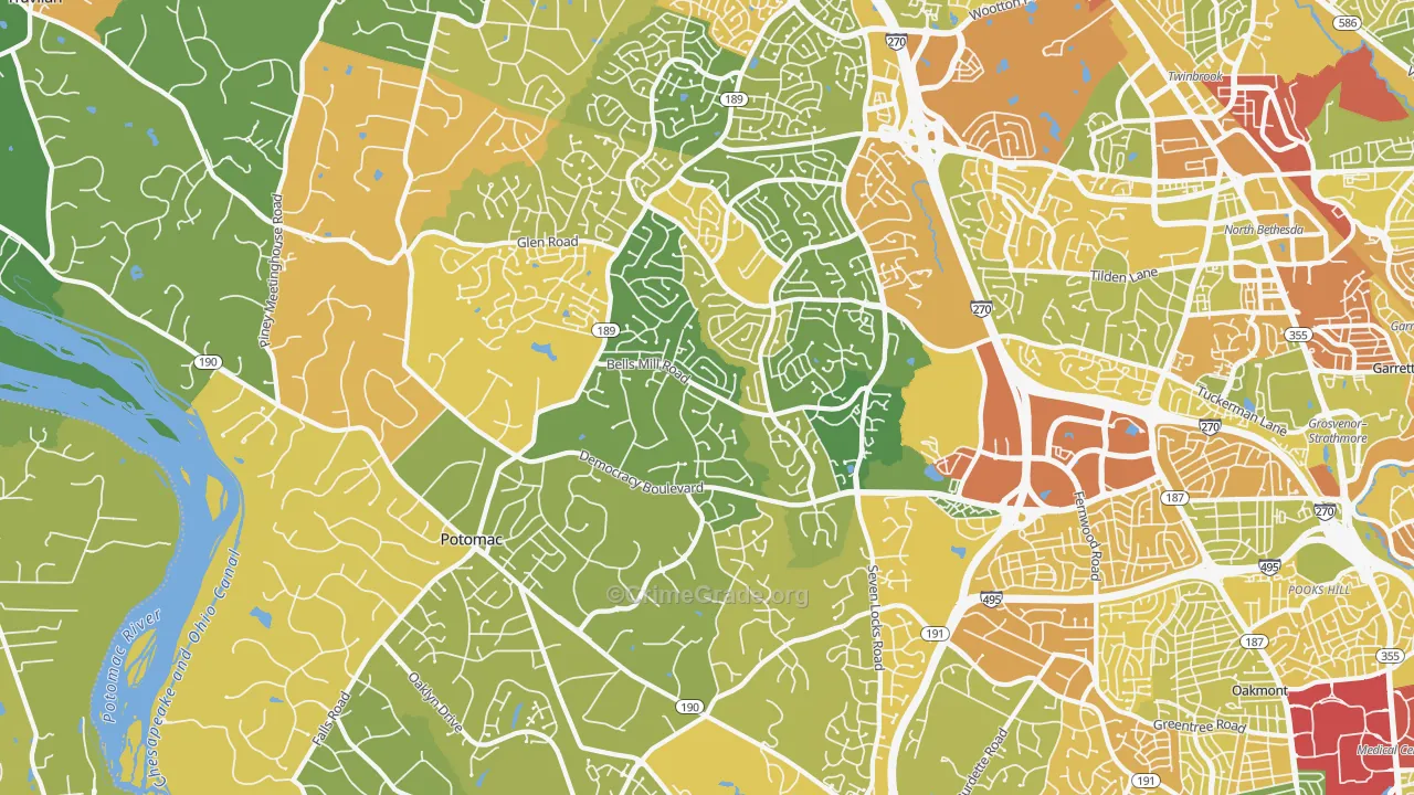 Potomac, MD Map of Robbery Rates