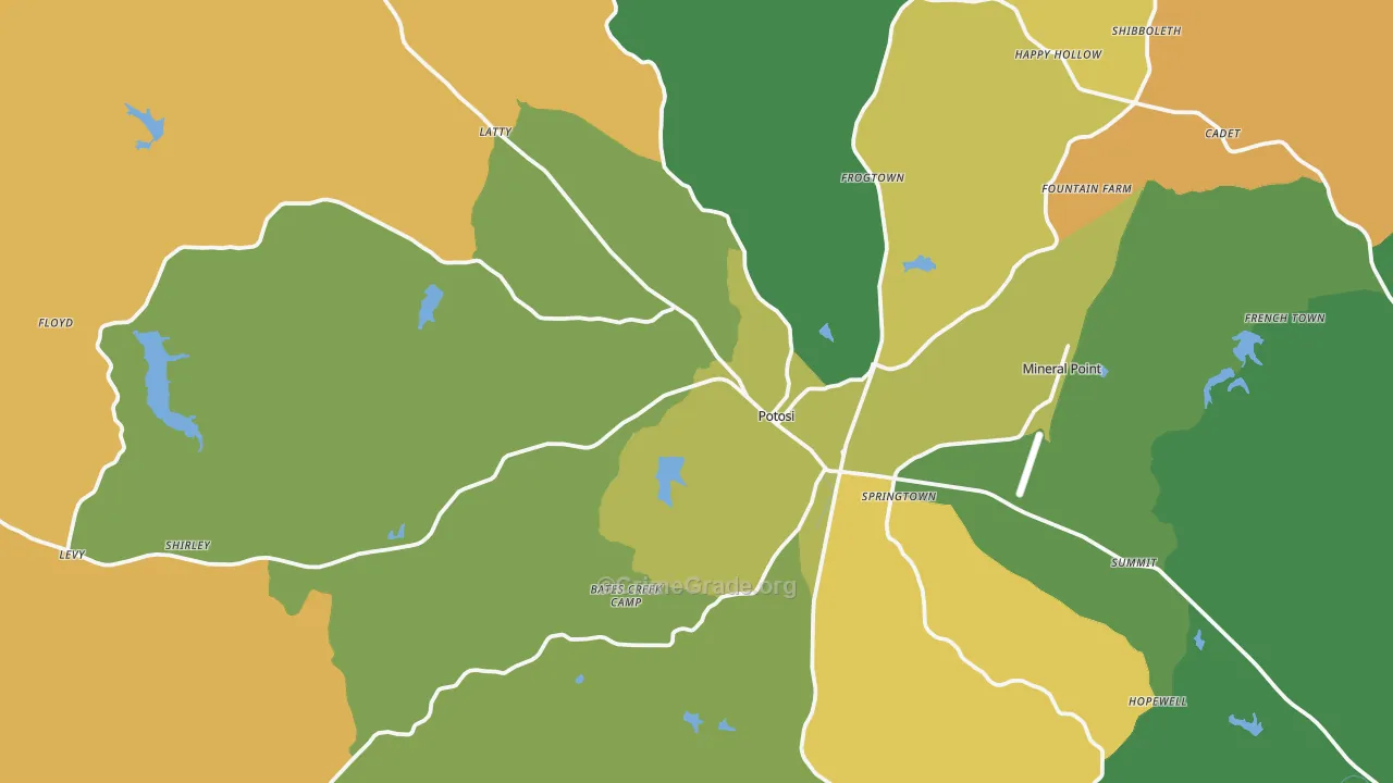 Potosi, MO Map of Robbery Rates