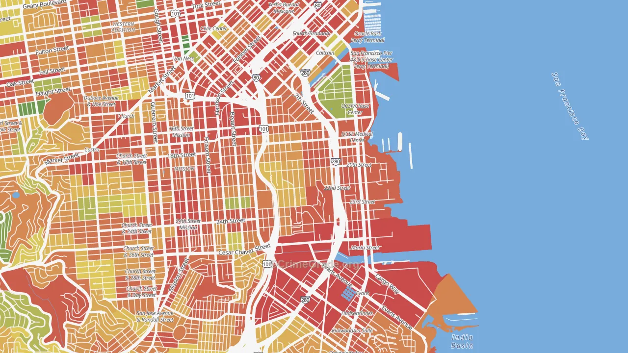 Potrero, San Francisco, CA Map of Robbery Rates