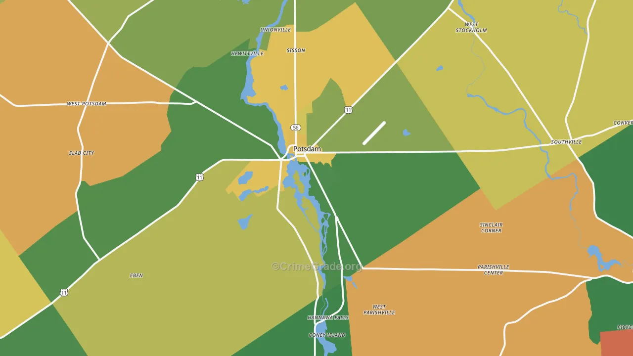 Potsdam, NY Map of Robbery Rates