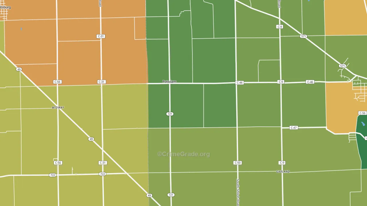 Potsdam, OH Map of Robbery Rates