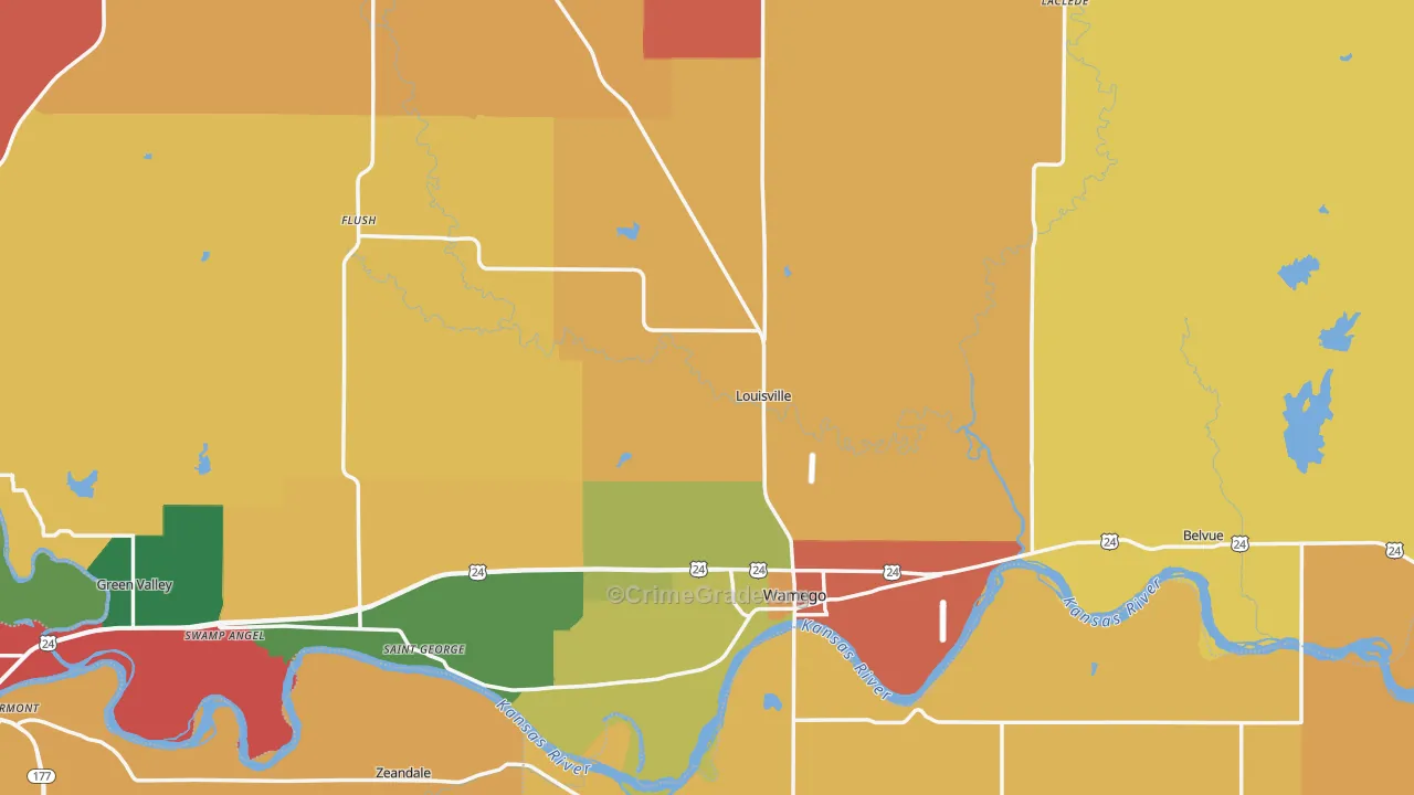 Pottawatomie County, KS Map of Robbery Rates