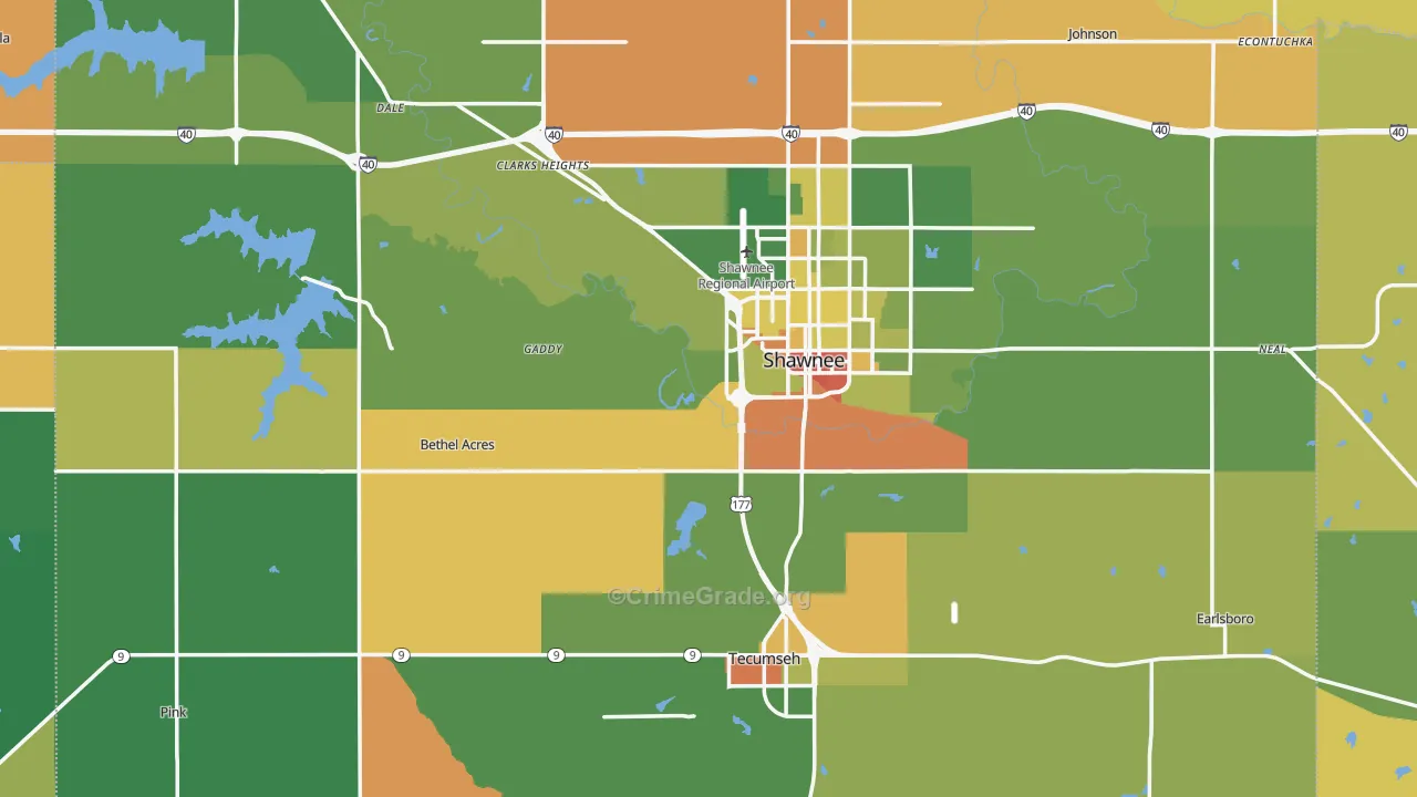 Pottawatomie County, OK Map of Robbery Rates