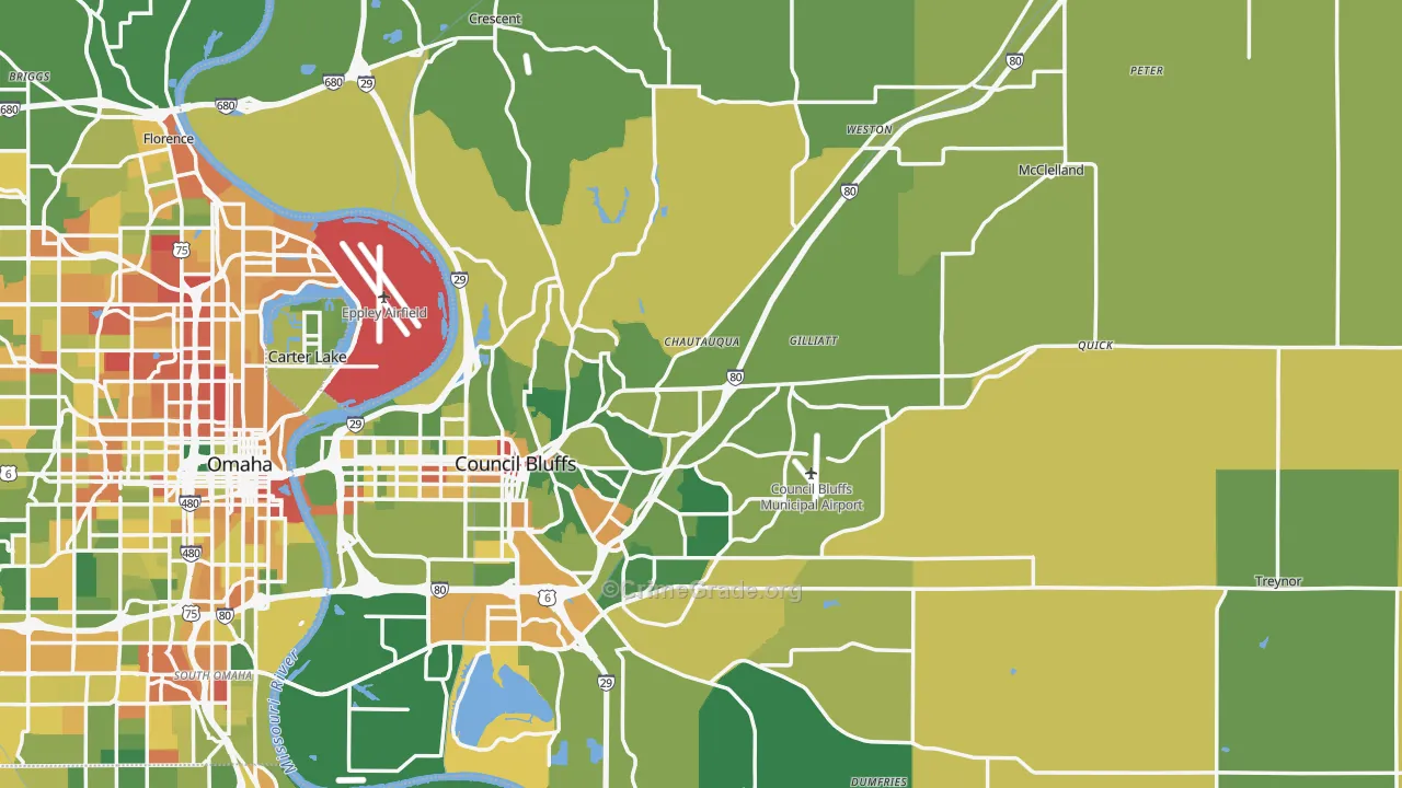 Pottawattamie County, IA Map of Robbery Rates