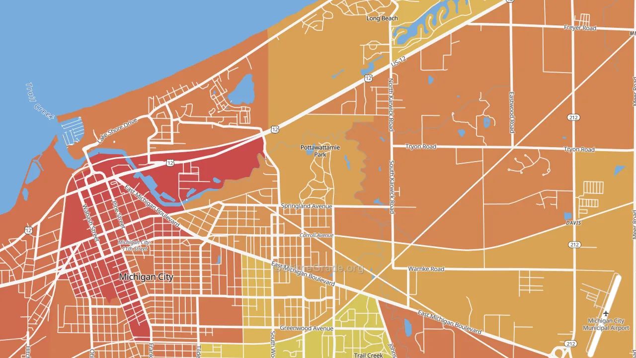 Pottawattamie Park, IN Map of Robbery Rates