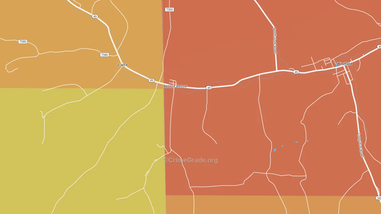 Potter Brook, PA Map of Robbery Rates