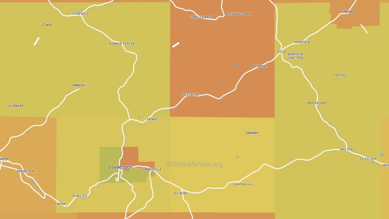 Potter County, PA Map of Robbery Rates