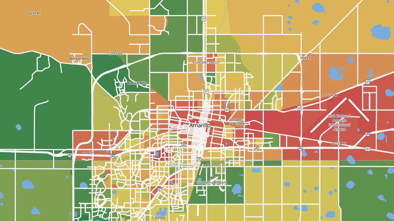 Potter County, TX Map of Robbery Rates