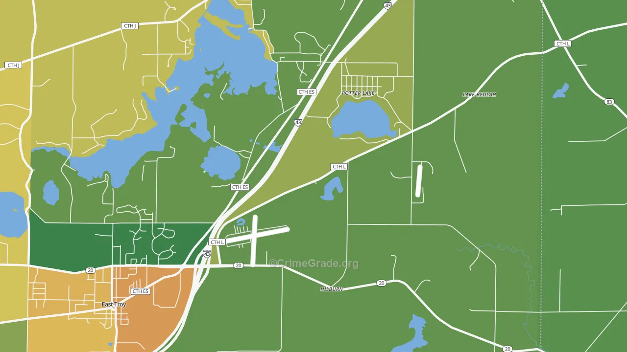 Potter Lake, WI Map of Robbery Rates