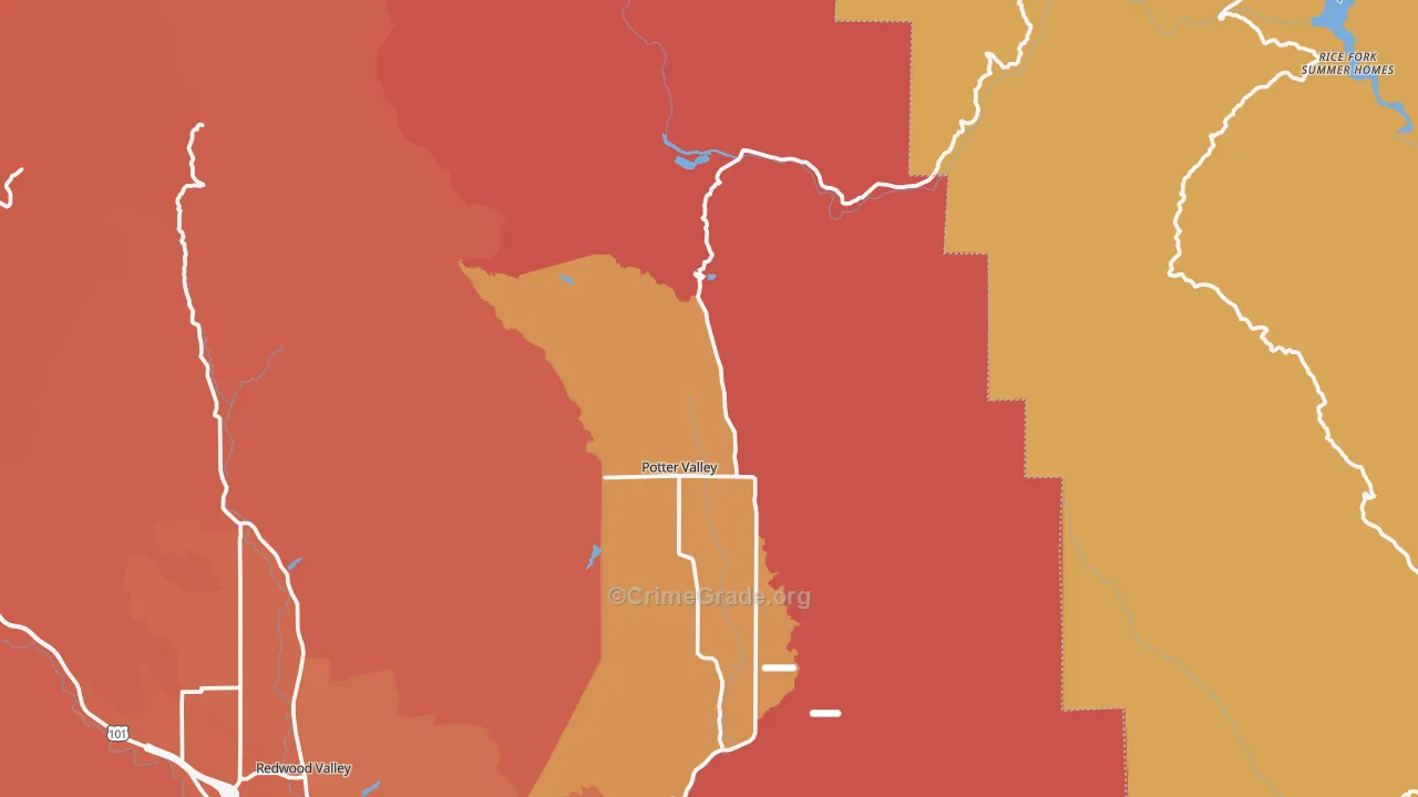 Potter Valley, CA Map of Robbery Rates