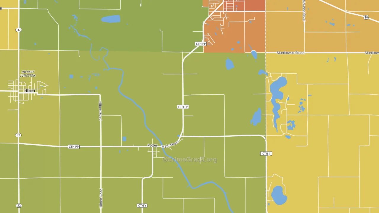 Potter, WI Map of Robbery Rates