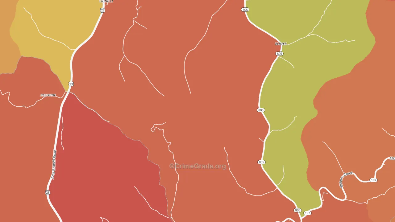 Potters Fork, KY Map of Robbery Rates