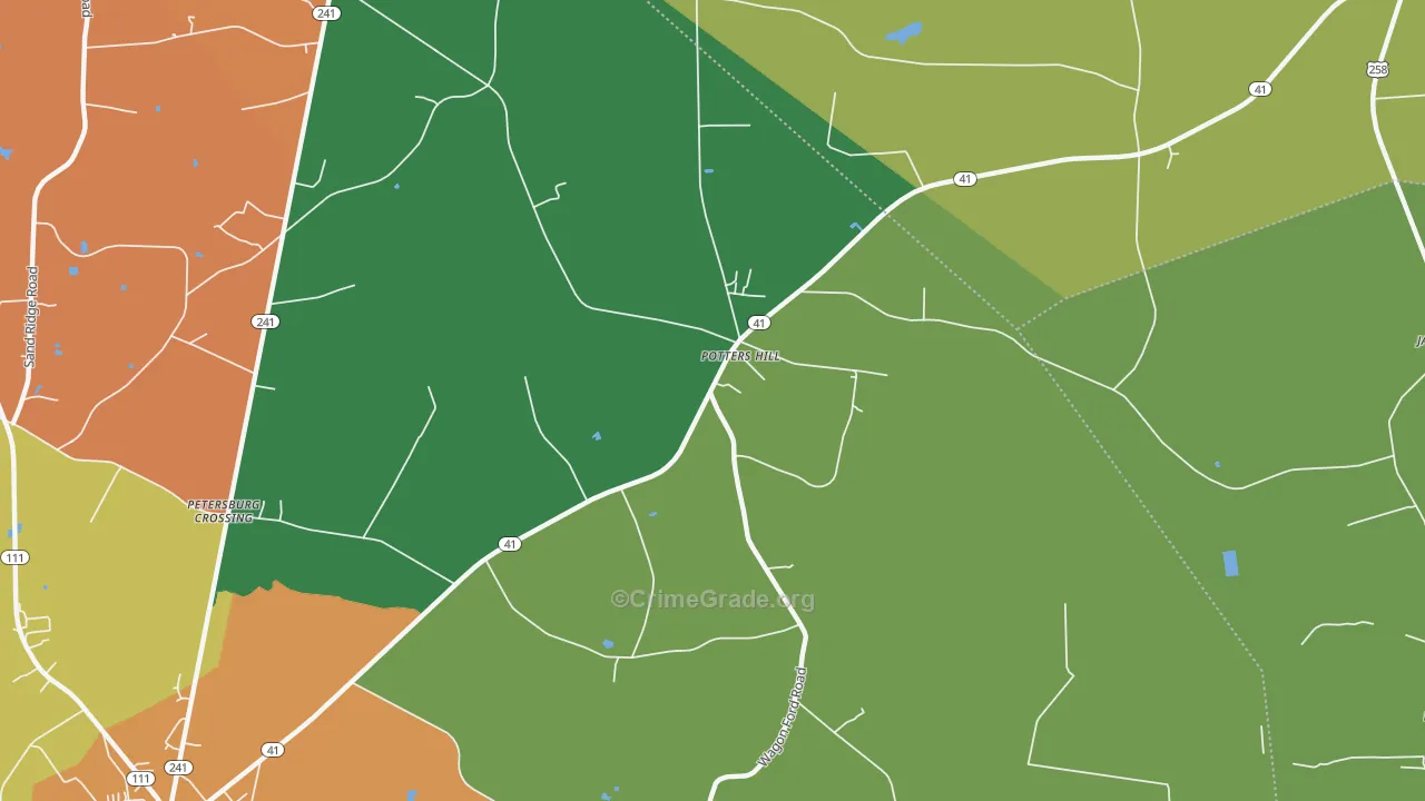 Potters Hill, NC Map of Robbery Rates