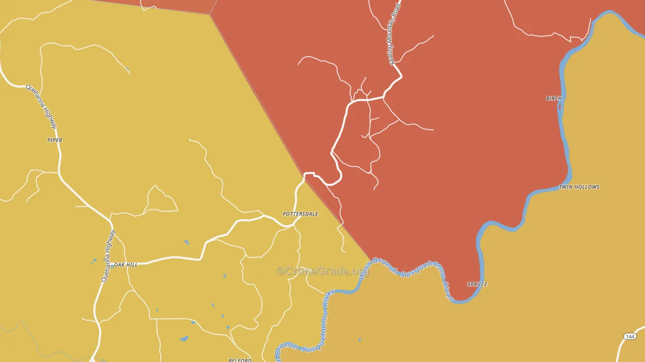 Pottersdale, PA Map of Robbery Rates