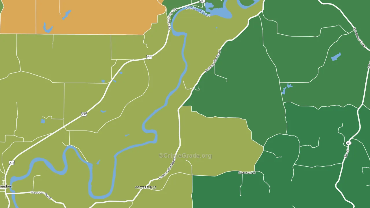 Pottersville, IN Map of Robbery Rates