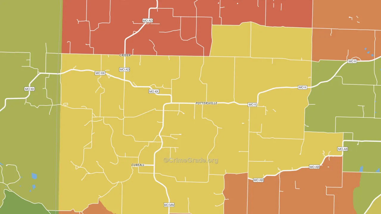 Pottersville, MO Map of Robbery Rates