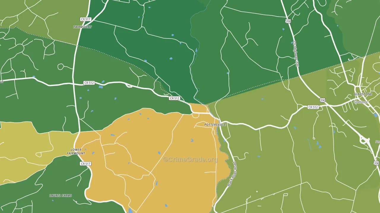 Pottersville, NJ Map of Robbery Rates