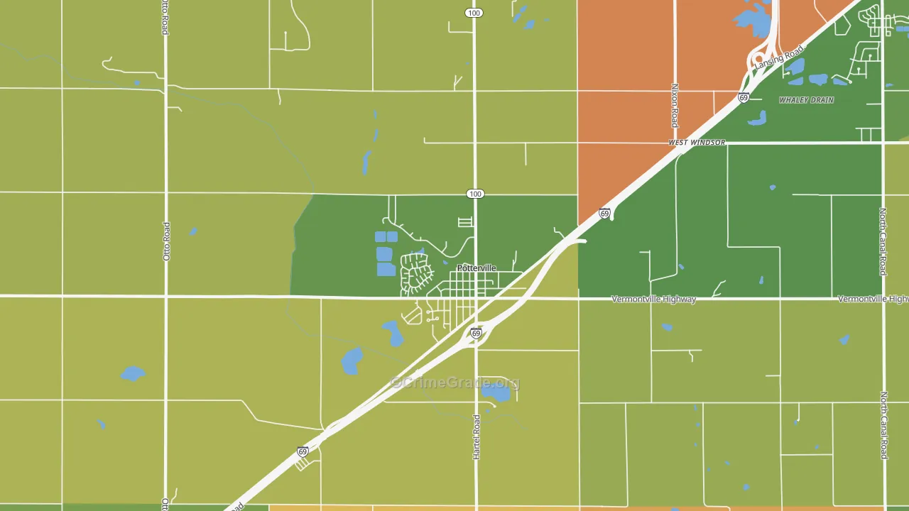 Potterville, MI Map of Robbery Rates