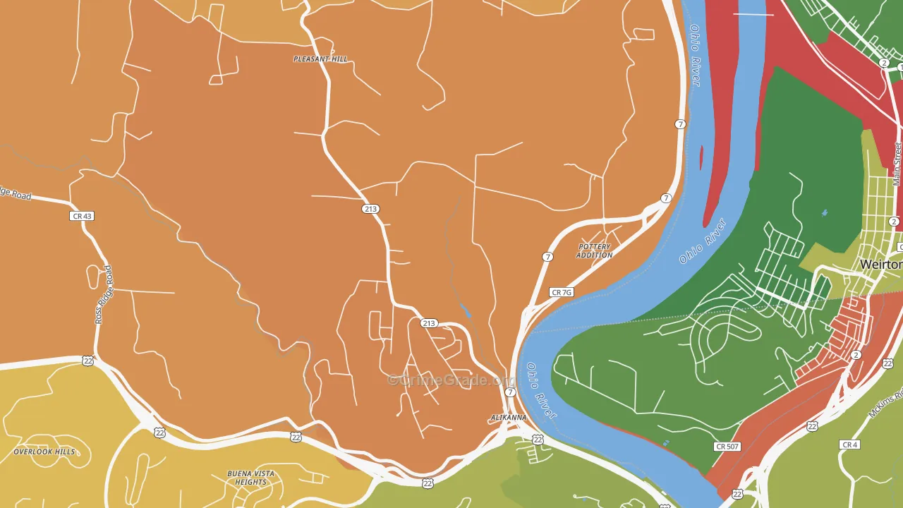 Pottery Addition, OH Map of Robbery Rates