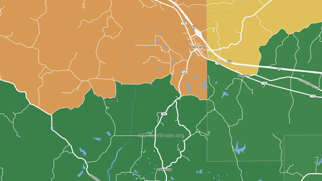 Potts Camp, MS Map of Robbery Rates