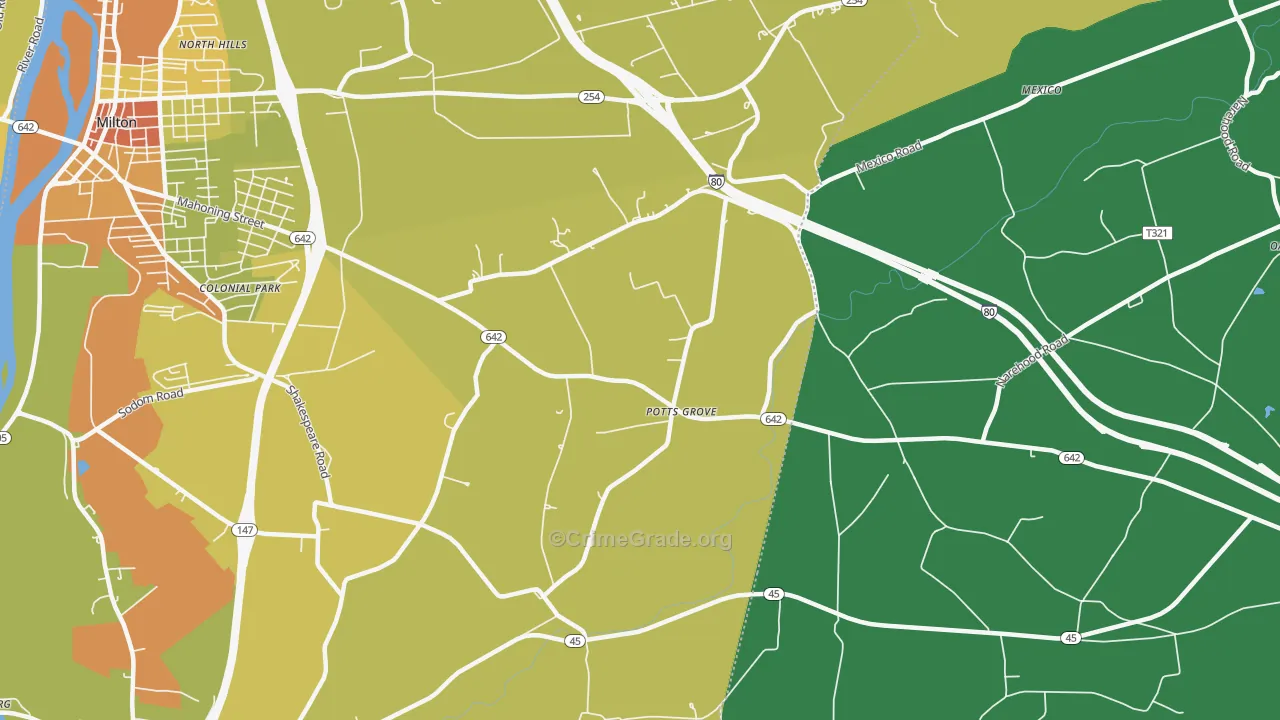 Potts Grove, PA Map of Robbery Rates