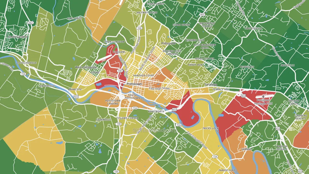 Pottstown, PA Map of Robbery Rates