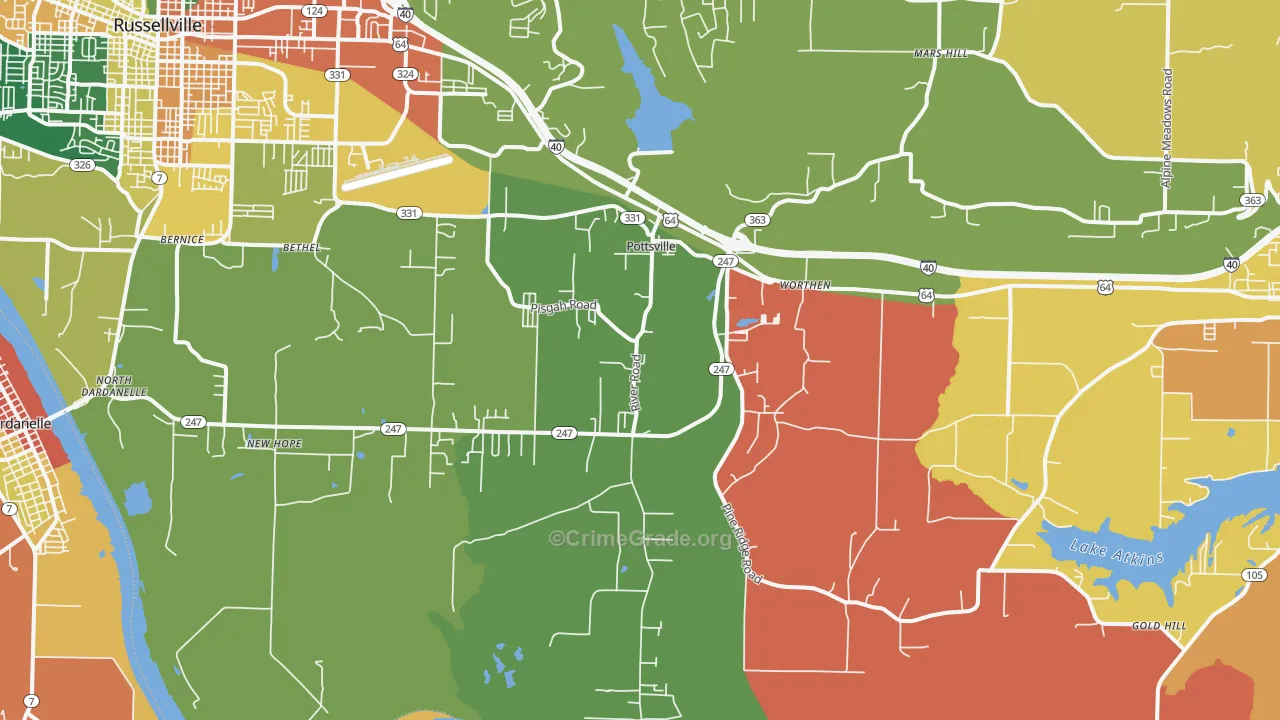 Pottsville, AR Map of Robbery Rates