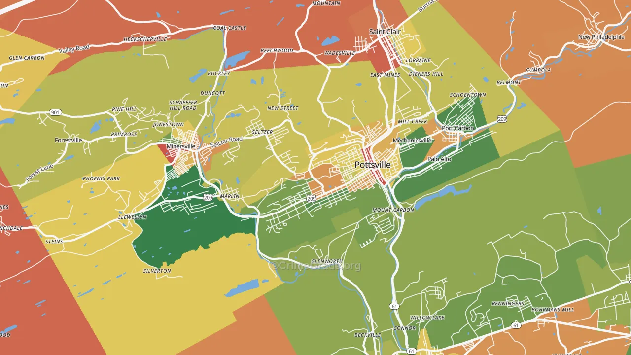 Pottsville, PA Map of Robbery Rates