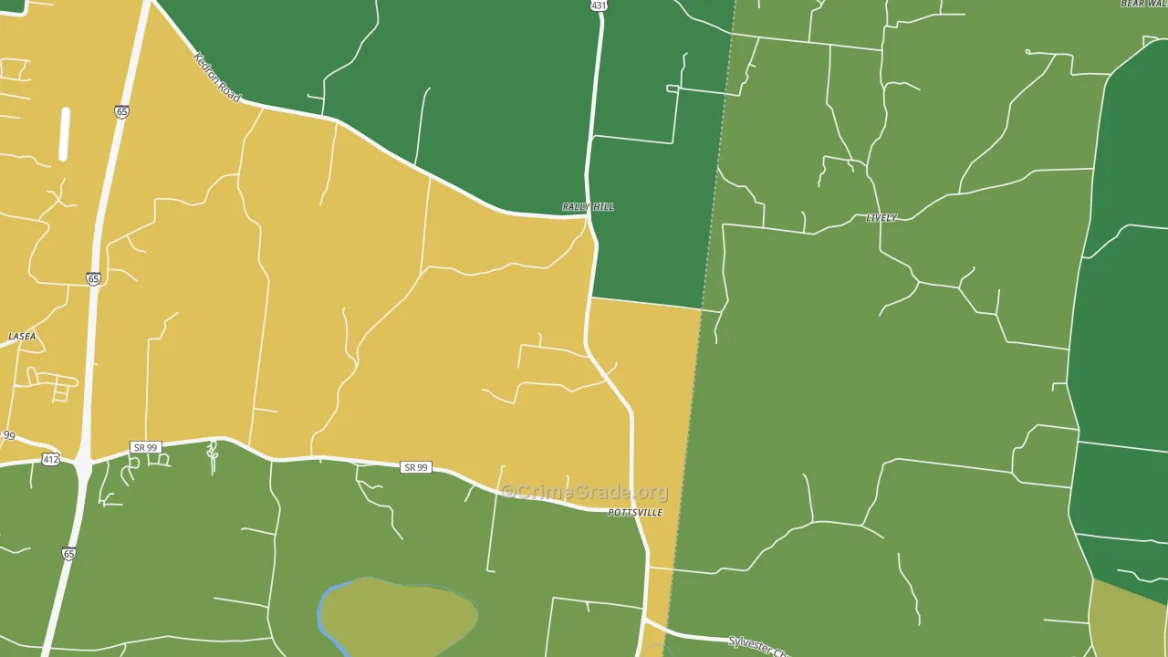 Pottsville, TN Map of Robbery Rates
