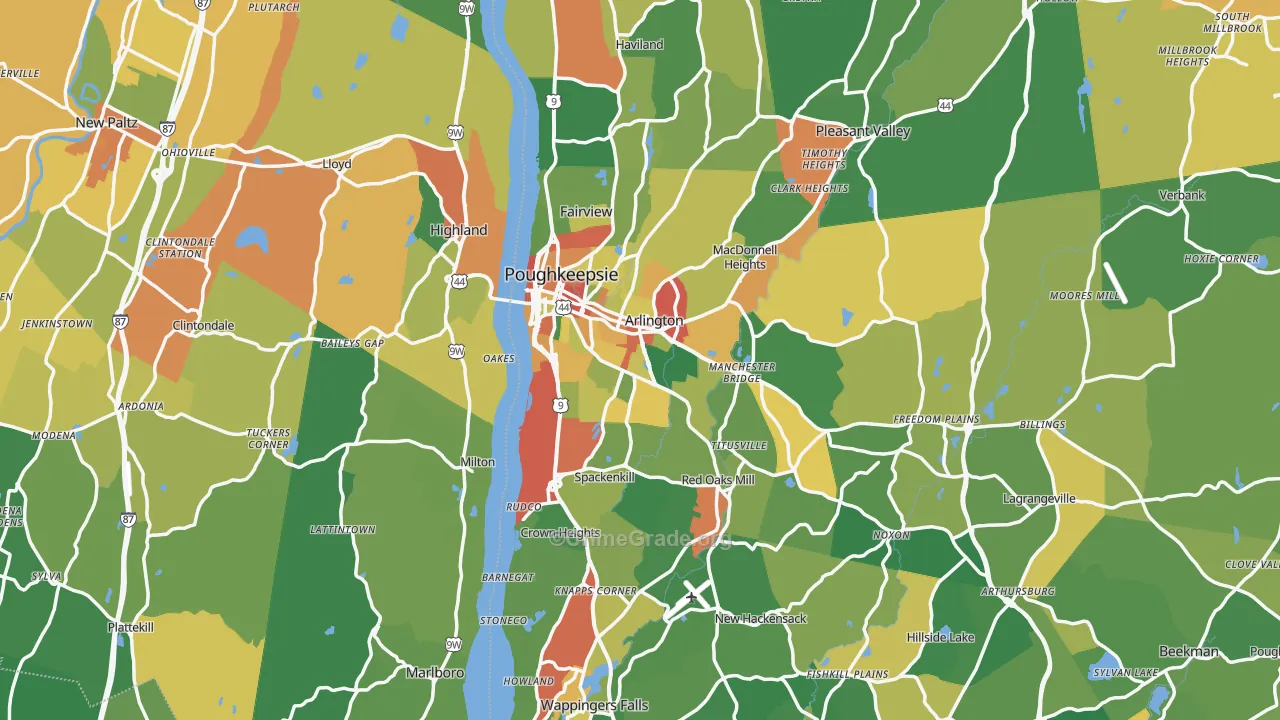 Poughkeepsie, NY Map of Robbery Rates