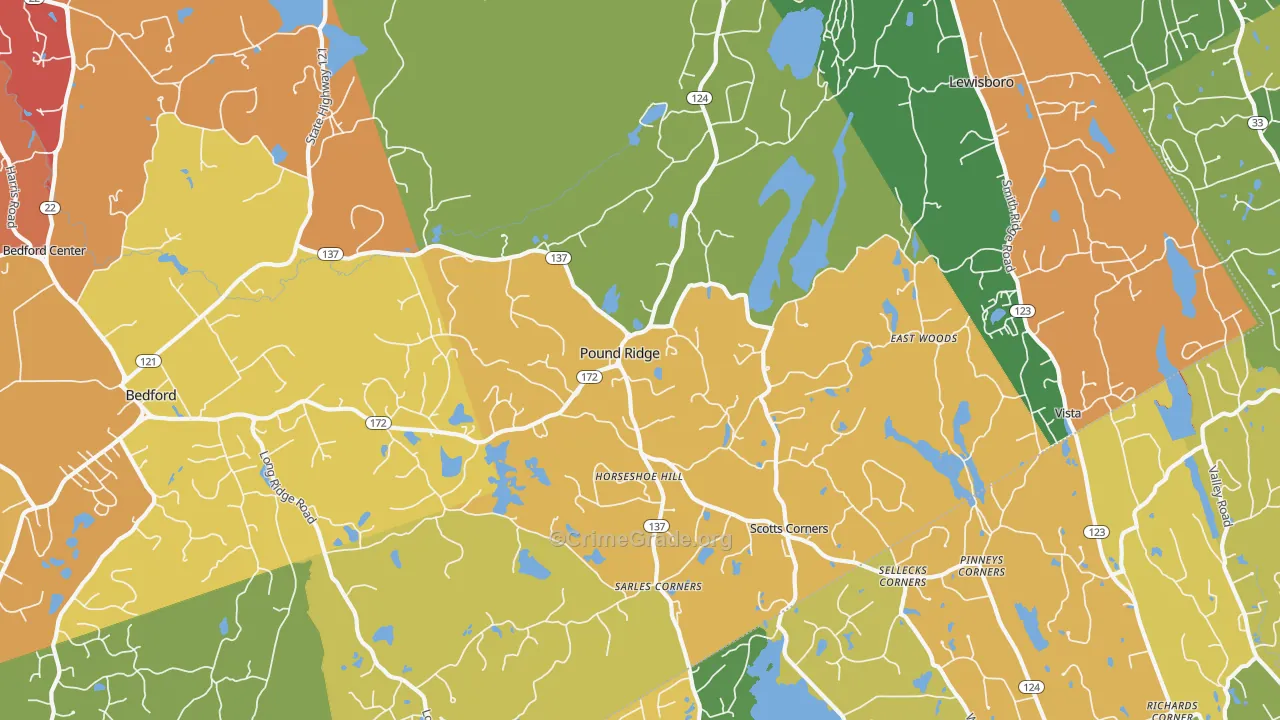 Pound Ridge, NY Map of Robbery Rates