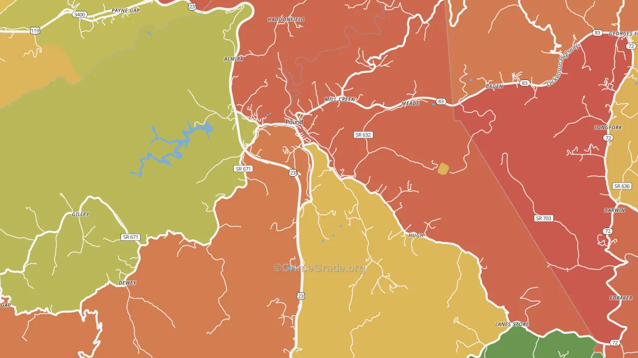 Pound, VA Map of Robbery Rates