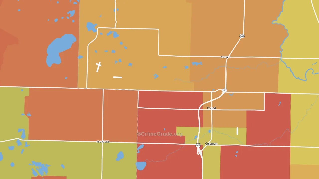 Pound, WI Map of Robbery Rates