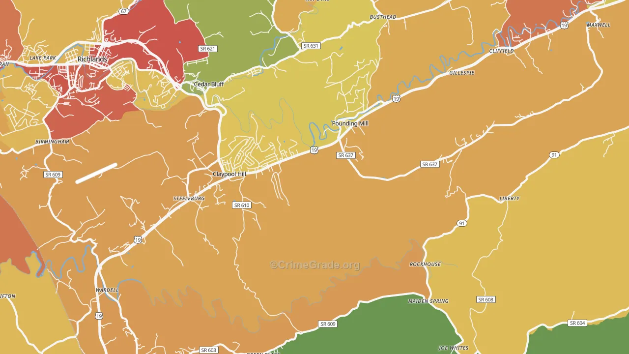 Pounding Mill, VA Map of Robbery Rates
