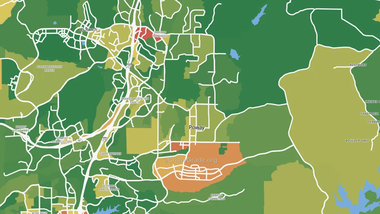 Poway, CA Map of Robbery Rates