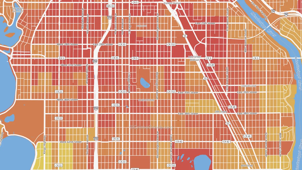 Powderhorn Park, Minneapolis, MN Map of Robbery Rates