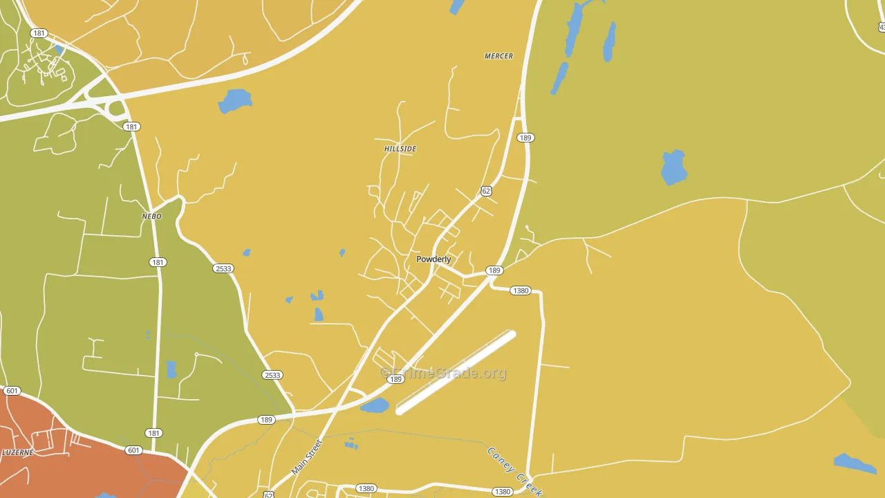 Powderly, KY Map of Robbery Rates