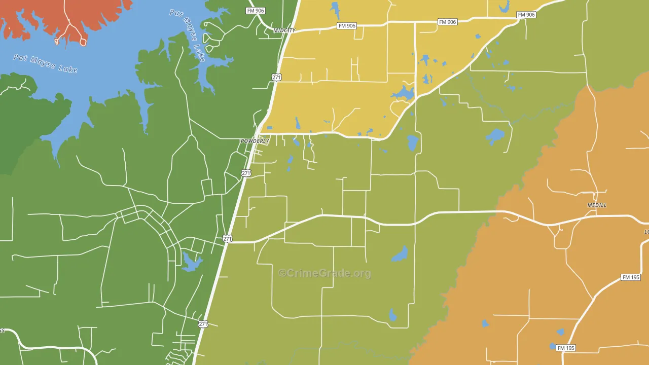 Powderly, TX Map of Robbery Rates