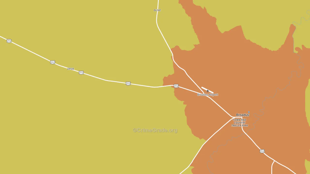 Powderville, MT Map of Robbery Rates