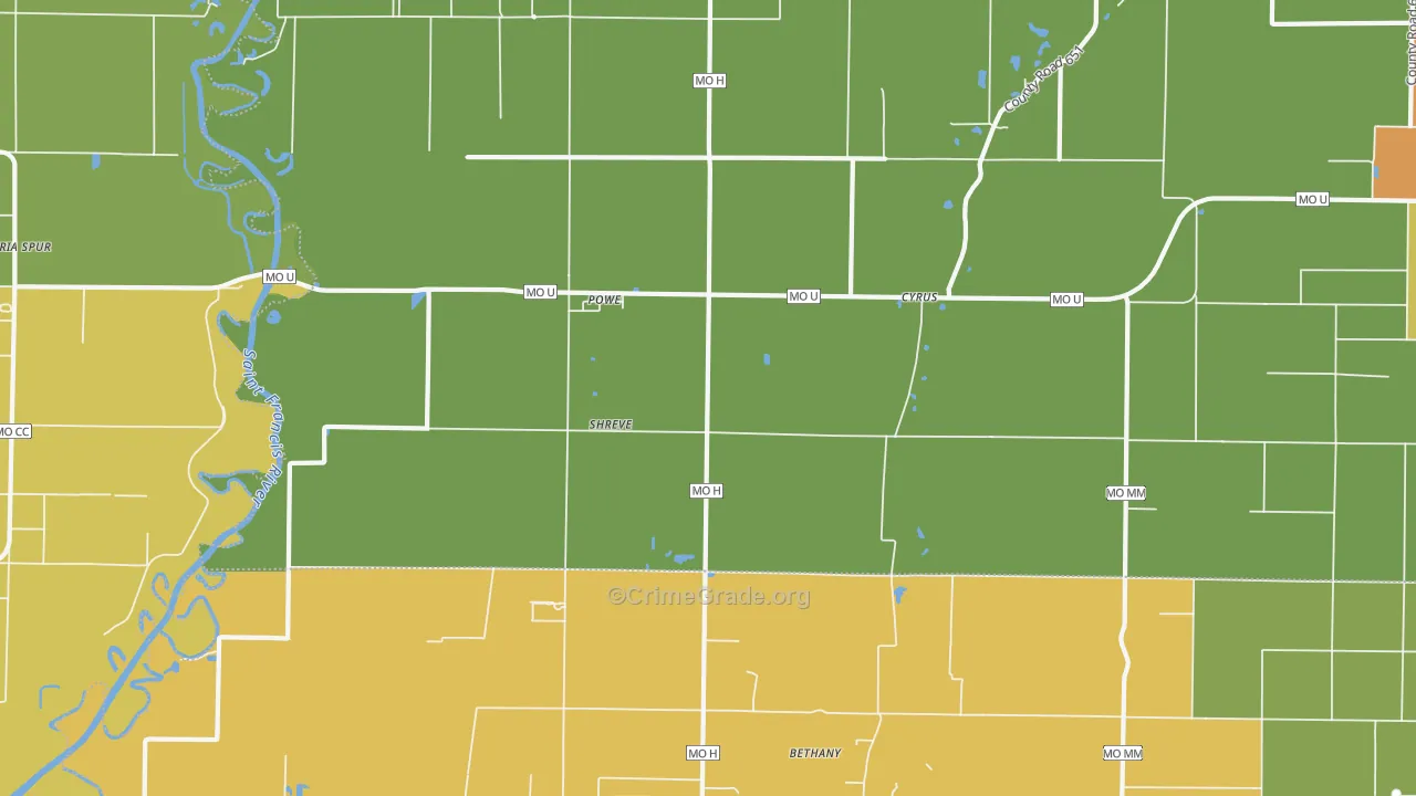 Powe, MO Map of Robbery Rates