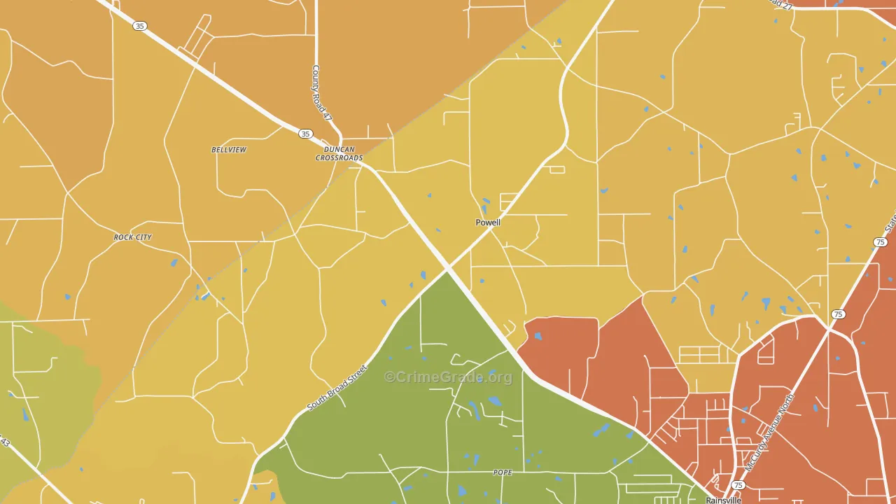 Powell, AL Map of Robbery Rates