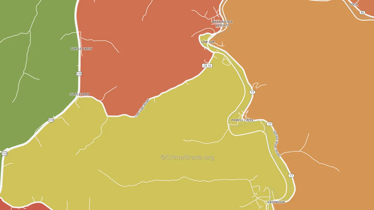 Powell Creek, WV Map of Robbery Rates