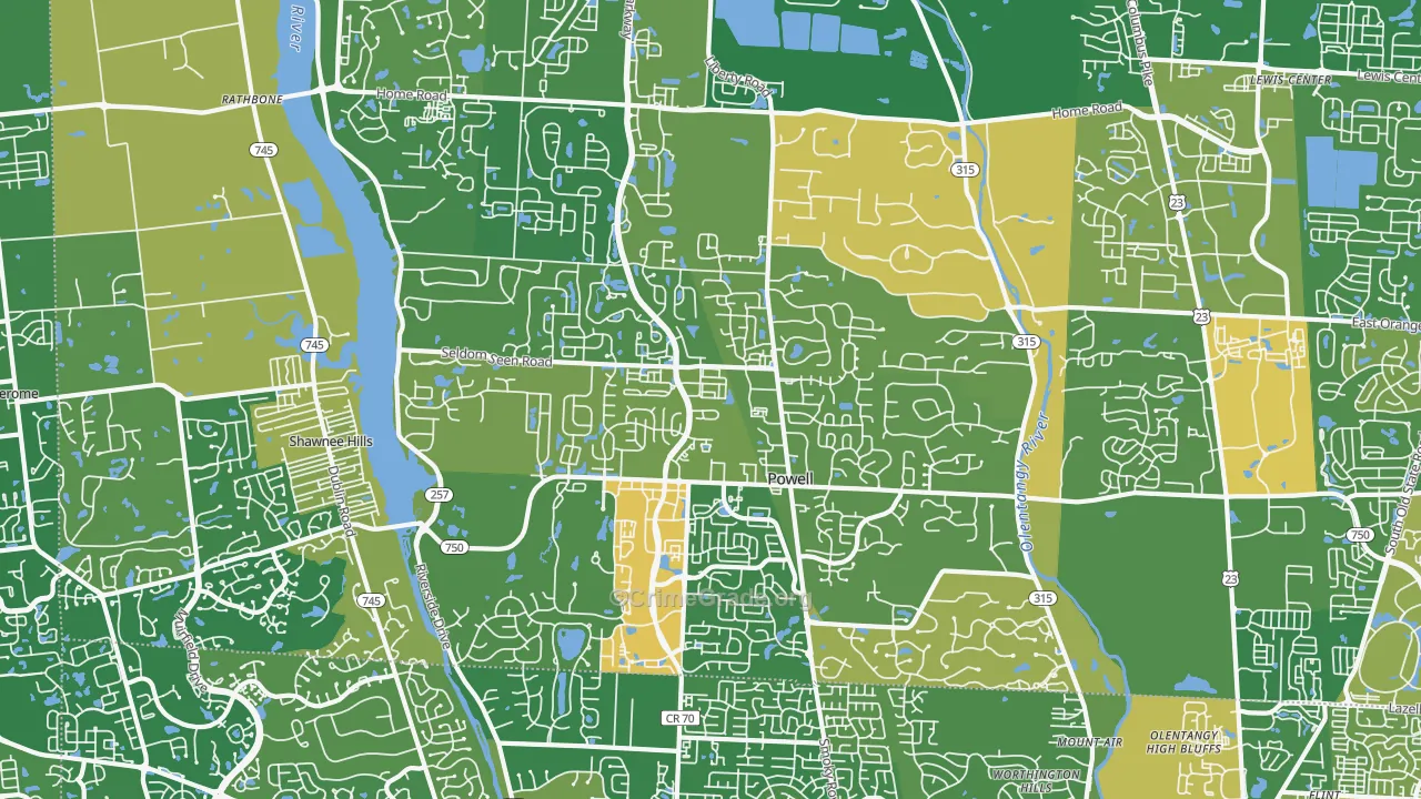 Powell, OH Map of Robbery Rates
