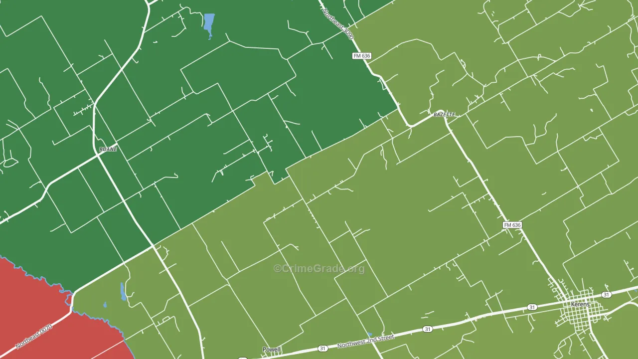 Powell, TX Map of Robbery Rates