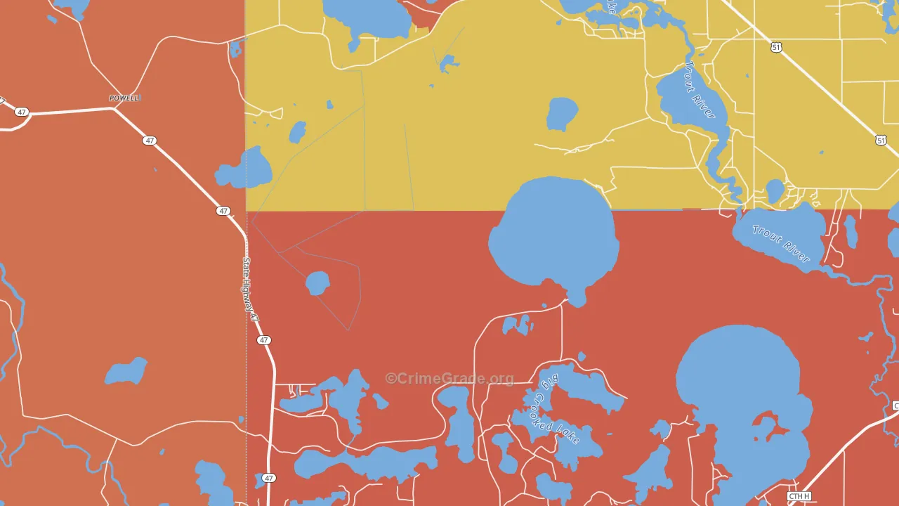 Powell, WI Map of Robbery Rates